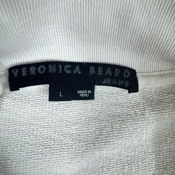 Veronica Beard Siedel Zip-Up Jacket Sweatshirt Size L Ecru Puff Sleeve - Picture 9 of 15